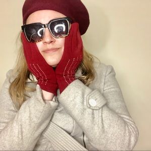 Maroon Raseberry Bedazzled Winter Warm Gloves